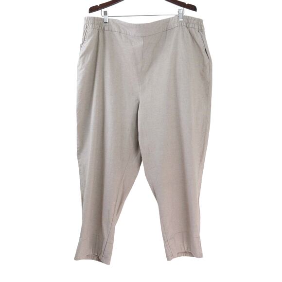Lane Bryant Size 24 Linen Blend Slim Ankle Mid Rise Elastic Waist Beige - Picture 1 of 9